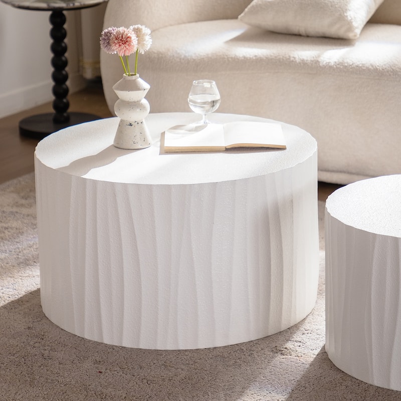 Nesting Coffee Tables Set of 2, Round Wooden Circle Accent Tables, Modern Living Room & Bedroom End Side Tables
