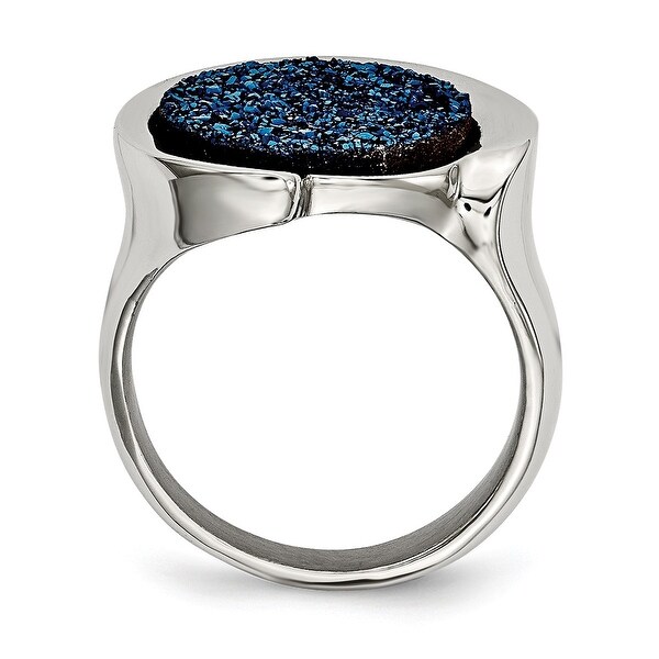 Chisel Stainless Steel Polished With Blue Druzy Stone Standard Fit Ring. Opens flyout.