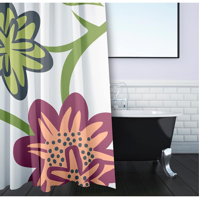 71 x 74-inch Tropical Floral Print Shower Curtain