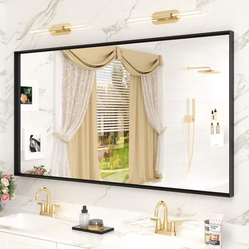 Full Size Metal Frame Wall Mirror Black Tempered Glass for Bathroom - 30x55