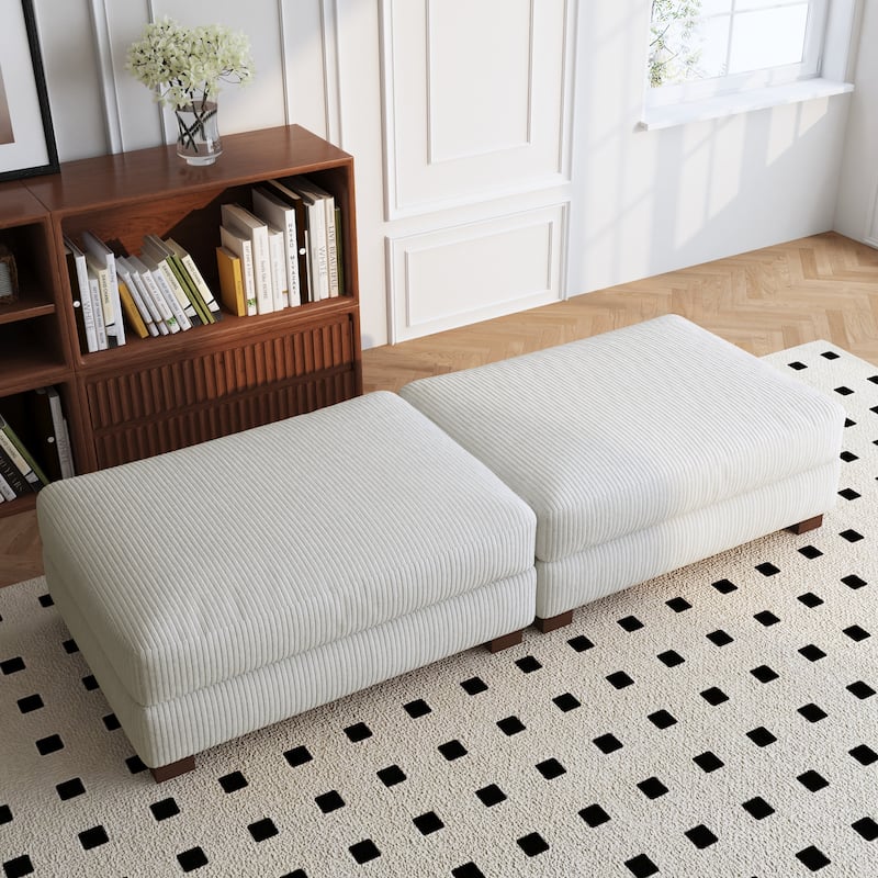 Modern Rectangular Ottoman Foot Rest Stool for Couch - Beige