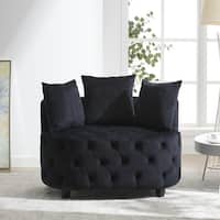Black Velvet Barrel Chair Round Button Back Accent Chaise Lounges - On ...