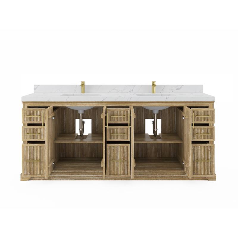 Willow Collections 84 in. W x 22 in. D Alys Solid Teak Wood Double Sink Bathroom Vanity with Quartz or Marble Countertop