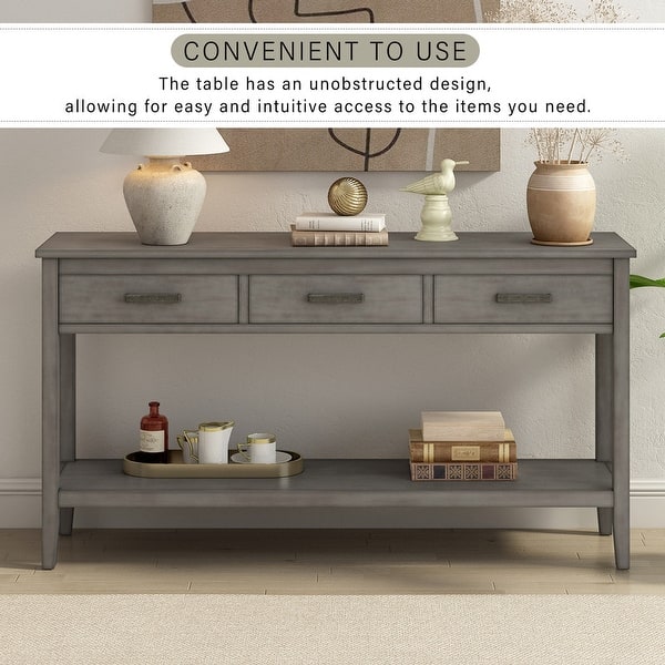 Wnutrees Farmhouse Console Table With Drawer - 3-Tier Grey Side Table For Entryway, Living Room