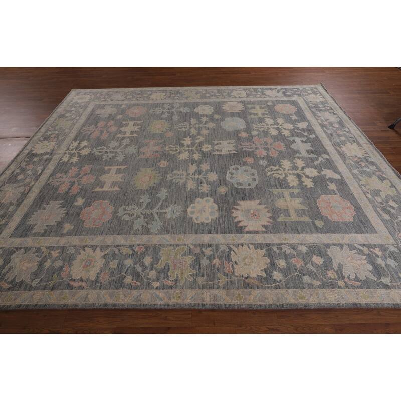 Vegetable Dye Oushak Oriental Area Rug Handmade Grey Wool Carpet - 8'4"x 9'11"