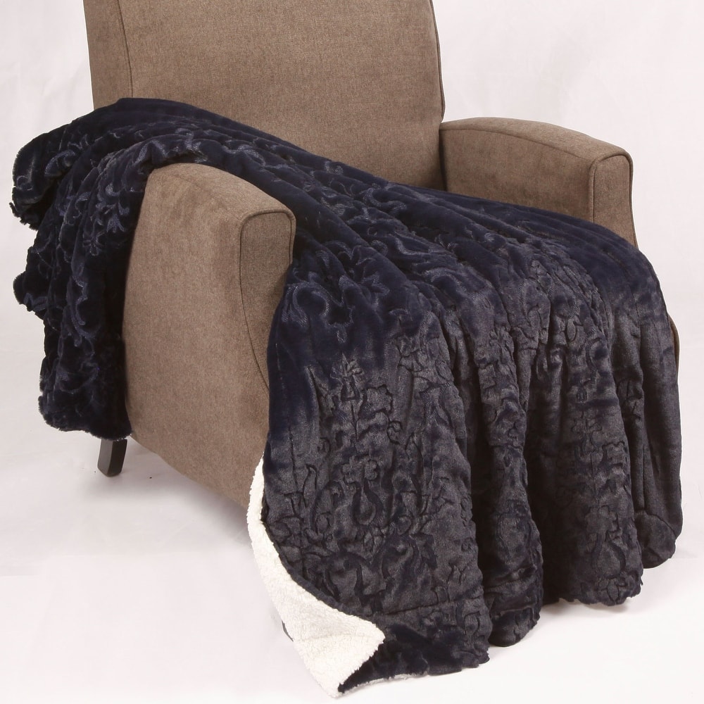 Embroidery Batik FauxFur Sherpa Throw Blanket