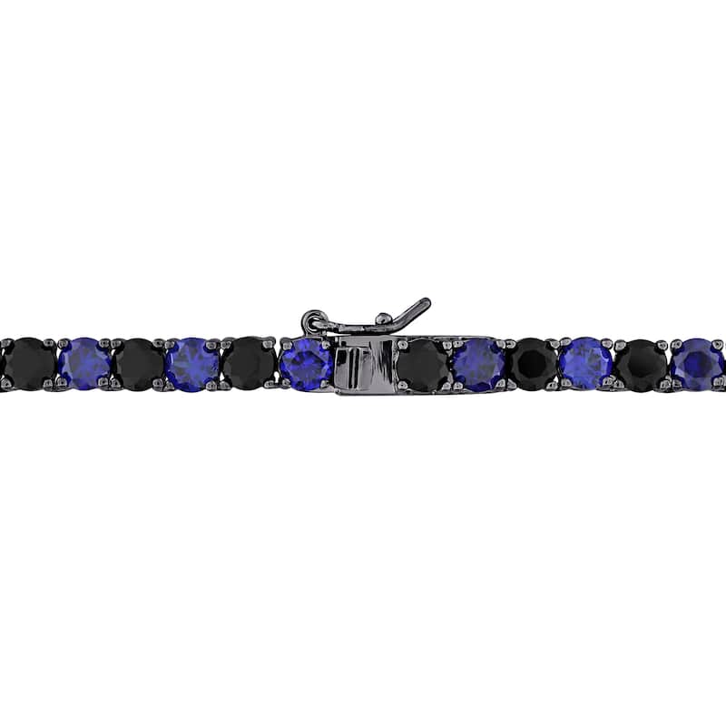 Miadora 40ct TGW Created Blue and Black Sapphire Men's Tennis Necklace in Black Rhodium Silver