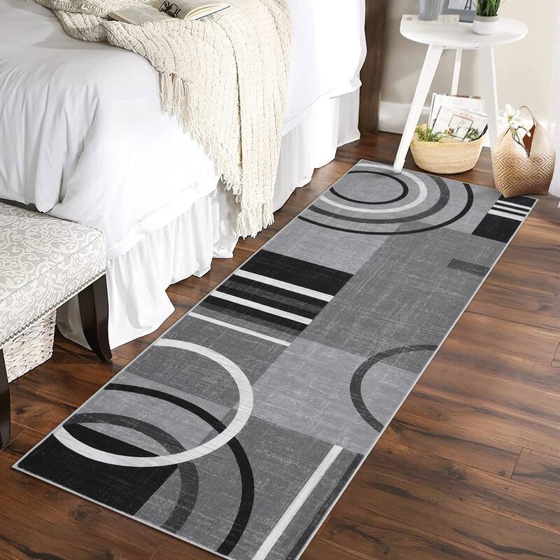 Washable Rugs for Living Room Bedroom Circles Pattern Rug Modern Geometric Area Rug