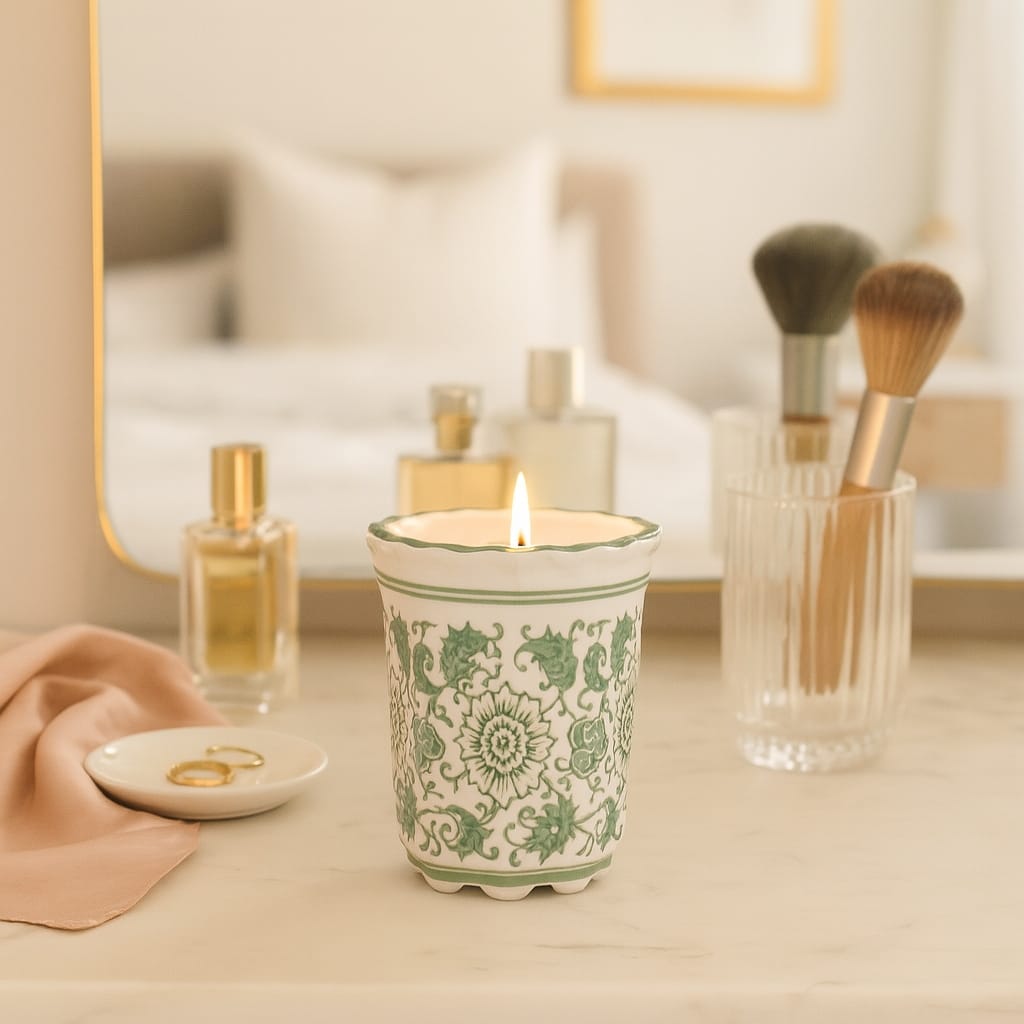 Modern Chinoiserie Ceramic Candle - Jasmine Scented Candle - 5.0"