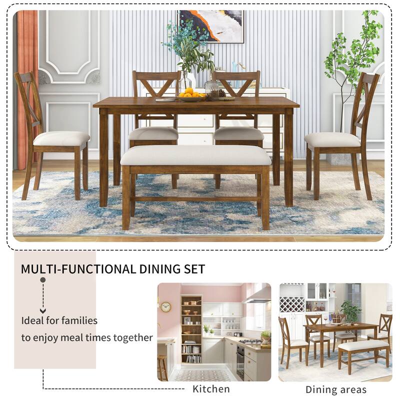 6-Piece Wooden Dining Table Set with Rectangular Table & 4 Chairs