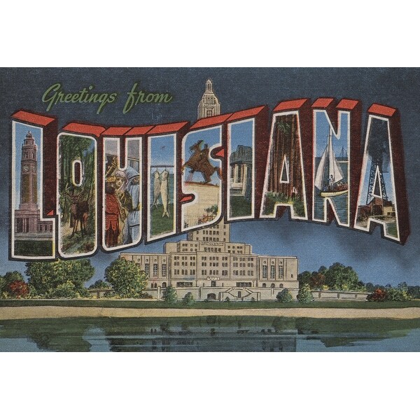 Greetings From Louisiana Dark Blue Art Print Multiple Sizes Available 9 X 12 Art Print