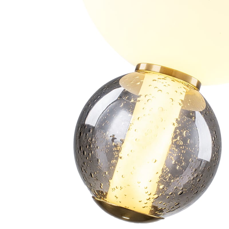 3-Light Modern Gold LED Pendant Light with White & Smoke Glass Globes - Dia.7.09-in