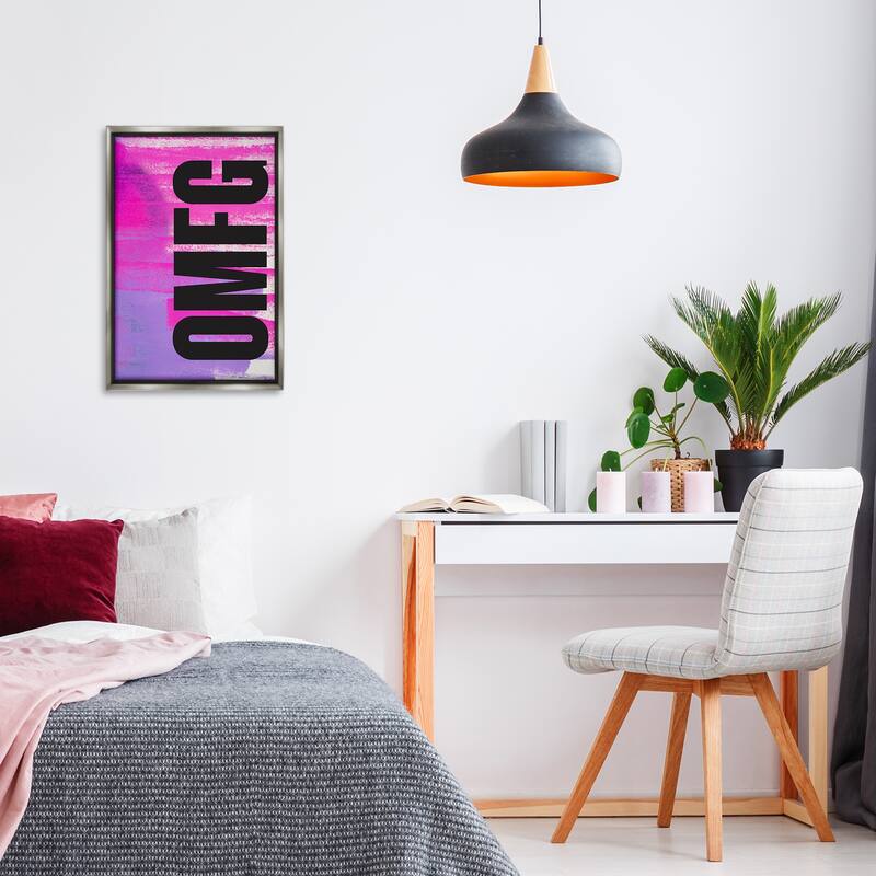 Stupell Bold OMFG on Abstract Framed Floater Canvas Wall Art Design By House of Lulu
