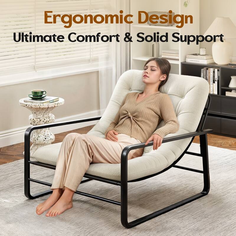 Accent Chair, Sherpa Arm Chair for Living Room, Mid Century Modern Accent Chairs, Boucle Reading Bedroom Chair