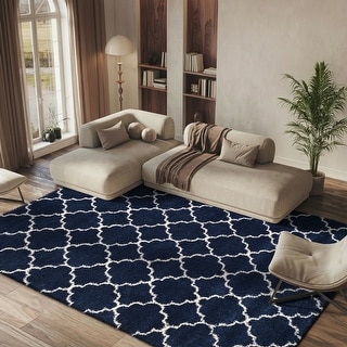 SAFAVIEH Hudson Shag Vitchka Glam Trellis 2-inch Area Rug - Grey/Ivory - 4' x 6'