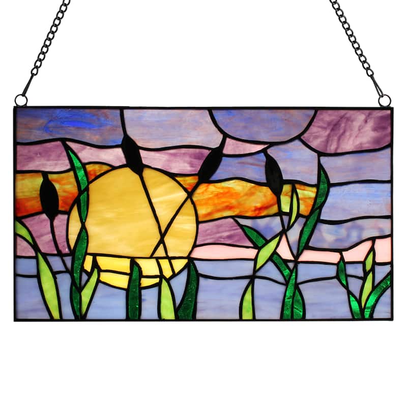 River of Goods Cattails Sunset River of Goods Multicolored Stained Glass Window Panel - 14" x 0.25" x 8.25" - Multi