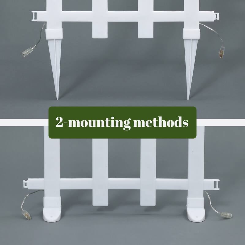 8-Piece Light Show Fence Design Outdoor Holiday Decoration - White - 15.94" H x 15.15" W