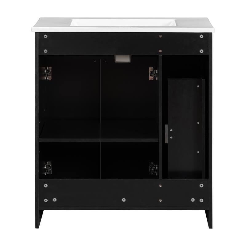 Bathroom Vanity with Sink, Single Basin Vanity Set with Double-Tier Drawer, Bathroom Storage Cabinet with Adjustable Shelf