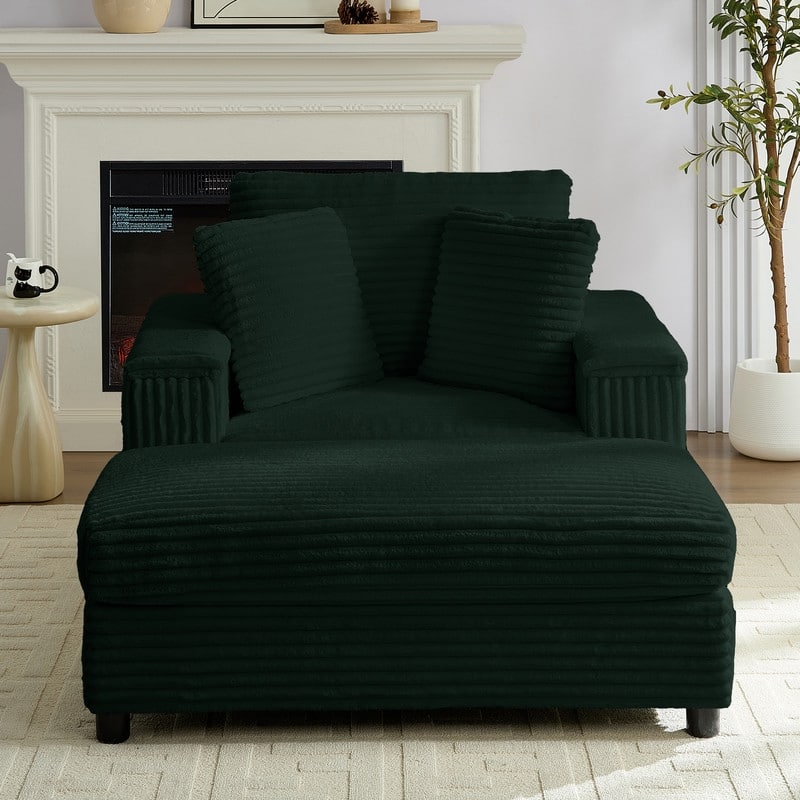 Mixoy 42‘’Corduroy Chaise Lounge Chair with Storage Ottoman&Armrests,Upholstered Sleeper Reclining Chair