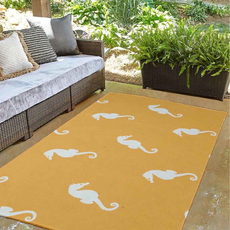 Sea Horses Beach Style Chenille Area Rug