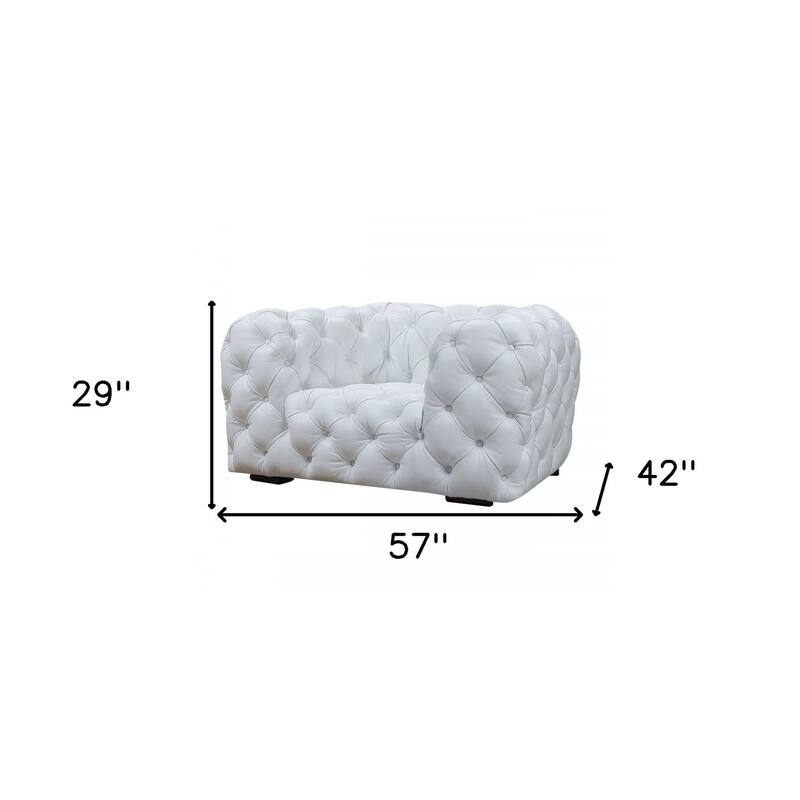 HomeRoots 57" White And Black Top Grain Leather Tufted Arm Chair - 57' X '29' X '42