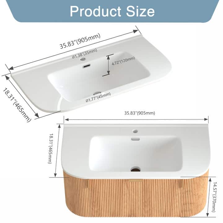 Floating Bathroom Vanity with Ceramic Sink Top Wall Mounted