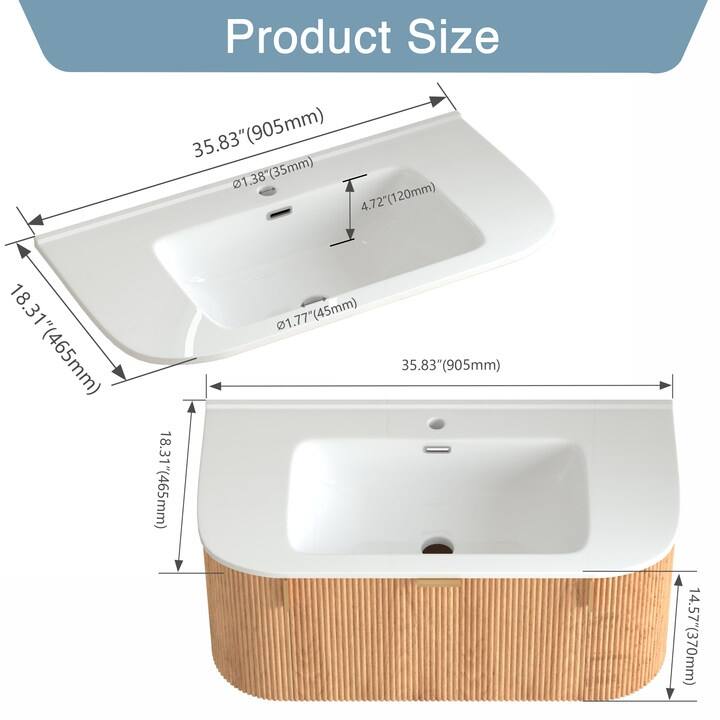 GDF Studio - Verona Floating Bathroom Vanity with Curved Edge Storage & Ceramic Basin without Faucet