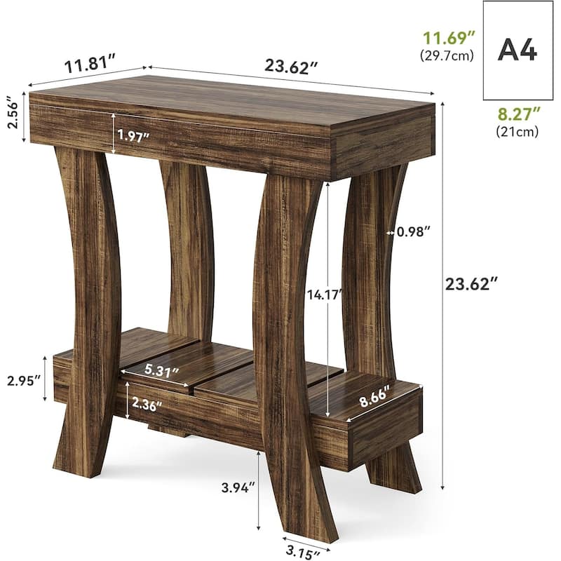 2-Tier Narrow Side Table with Storage Shelf, Rectangular End Table, Small Night Stand for Bedroom, Living Room, Small Spaces