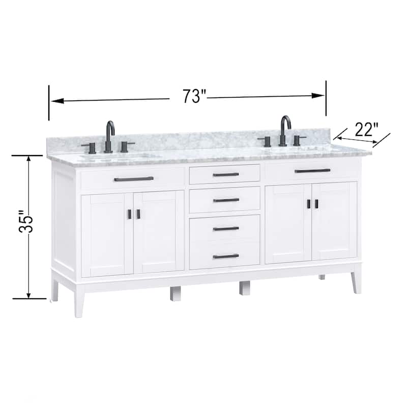 Avanity Madison 73-inch Double Sink Vanity Combo in White with Top and Sink - 73"W x 22"D