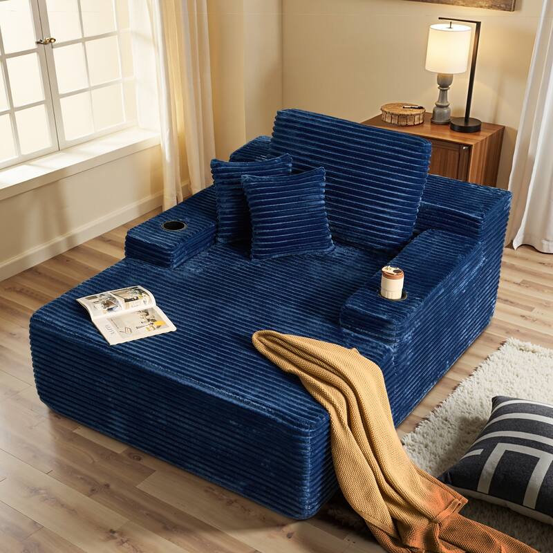 OVIOS Plush Convertible Floor Lounge Sofa with Cup Holder - PlushBlue