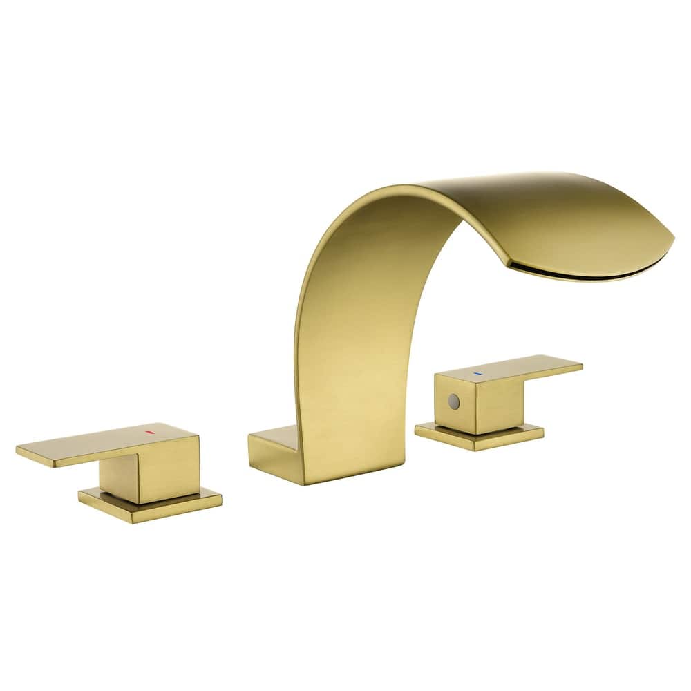 Waterfall Tub Faucet Deck Mount Brass 3 Holes Bathtub Faucet Modern Double Handle Tub Filler