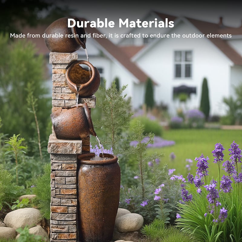 Glazed Terracotta Pots Polyresin Cascade Water Fountain Weather Resistant