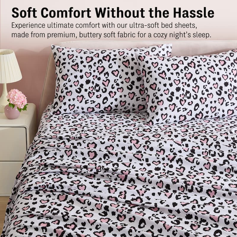 HLC.ME Printed Kids Bed Sheets - Patterned Bed Sheet Set - Wrinkle Resistant & Ultra Soft - For Mattresses up to 15 Inches Deep