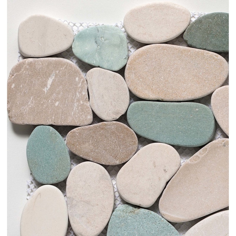 Cruz Bay Studio XS3PGWT Sliced Pebble - 11" x 11" Pebble and Rock - Green / Tan / White Natural