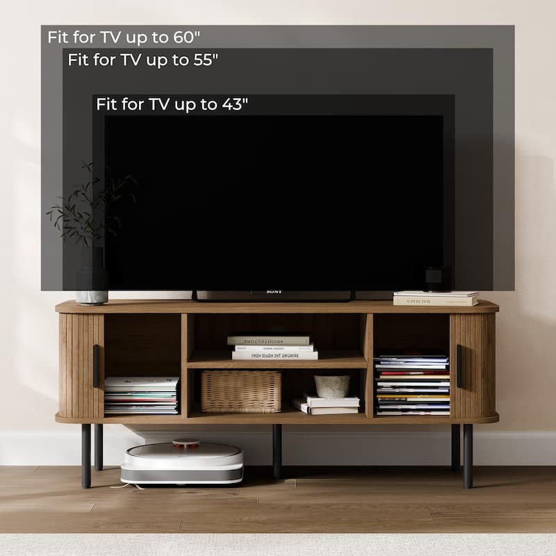 Mid-Century Modern Media Console, Tambour TV Stand with Storage Cabinet and Shelf