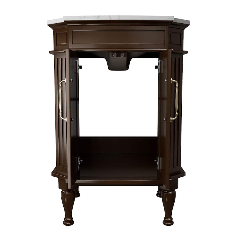 Elegant 24-Inch European Bathroom Vanity with Gold Accents and Marble-Style Sink