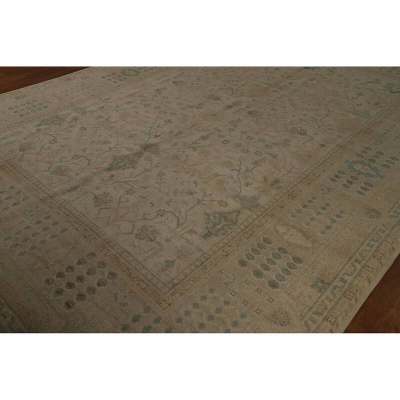 Vegetable Dye Oushak Turkish Rug Handmade Floral Wool Carpet - 9'0" x 12'4"