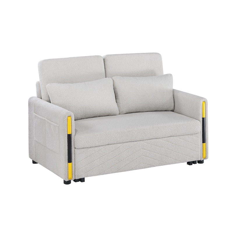 3 in 1 Convertible Sleeper Sofa Bed, Couch Settee with Reclining Backrest, Teddy Velvet Loveseat with Toss Pillows