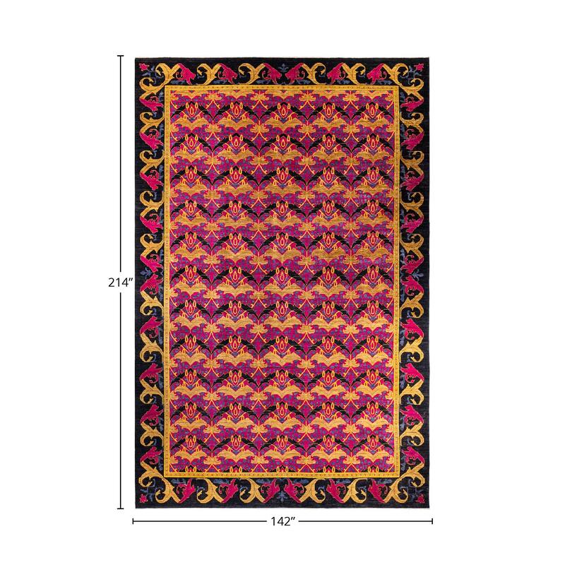 Overton Handknotted Wool Vintage Inspired Contemporary Arts & Crafts Black Area Rug - 17' 10" x 11' 10"