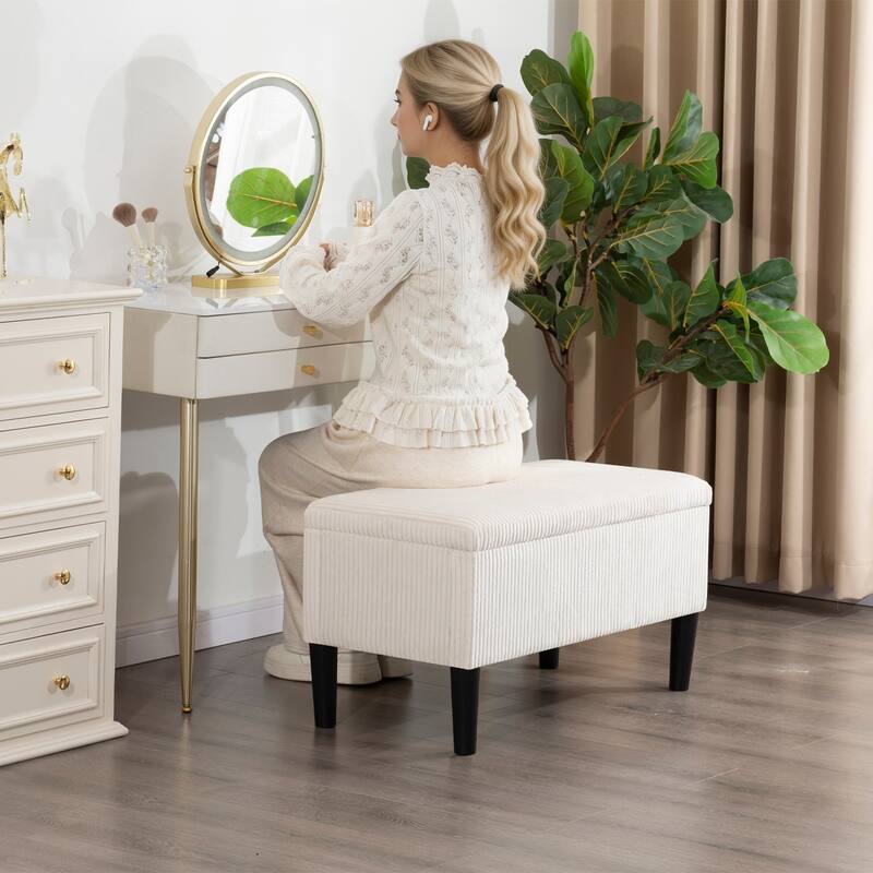 Adeco 32" Upholstered Storage Ottoman Bench with Corduroy Fabric - 31.7"X15.9"X17.5"