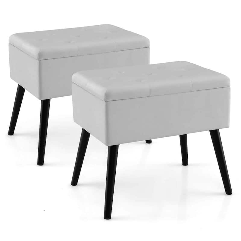 1/2PCS Vanity Stool Chair w/Storage Velvet Ottoman Foot Rest Stool - Grey - 2PCS
