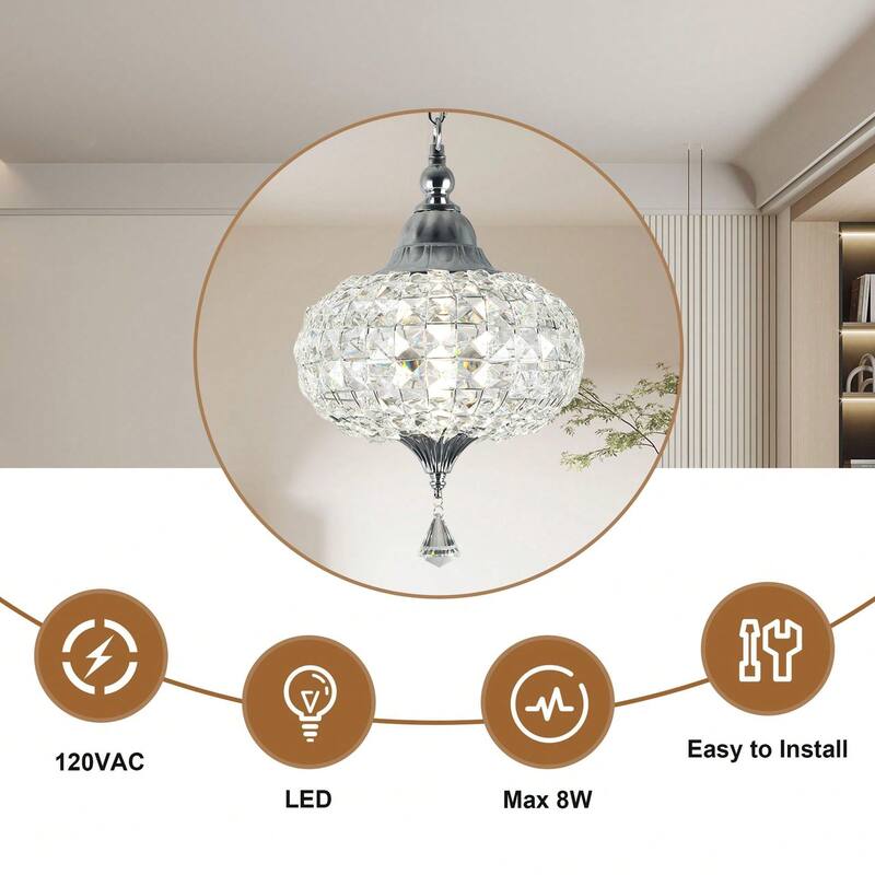 Cusp Barn Retro French 1-Light Globe Crystal LED Chandelier Kitchen Island Pendant Light for Dining Room