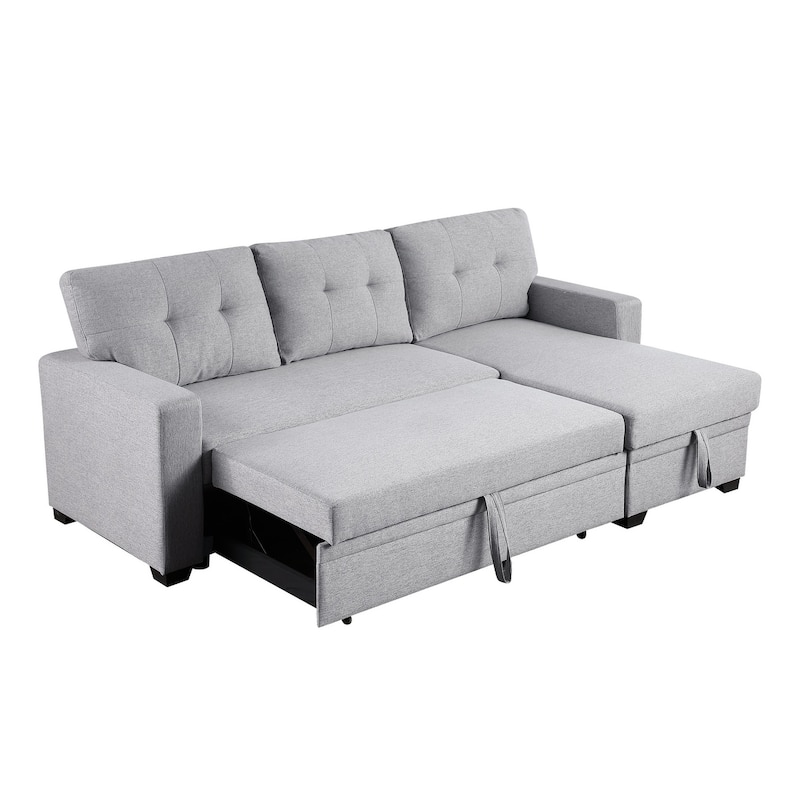 Pull-out Upholstered Sectional Sofa with Storage Chaise & Removable Cushions