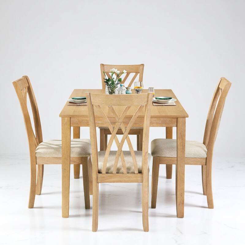 Modern 5-Piece Dining Table Set with 4 Wood Chairs, 60" Rectangular Table, Anti-Slip Design for Kitchen, Dining Room