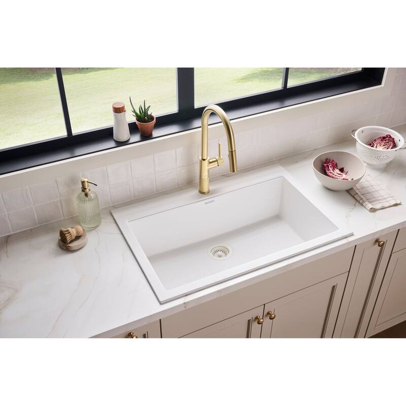 Ruvati 33 x 22 inch epiGranite Drop-in Topmount Granite Composite Quartz Single Bowl Kitchen Sink - Arctic White - RVG1083WH