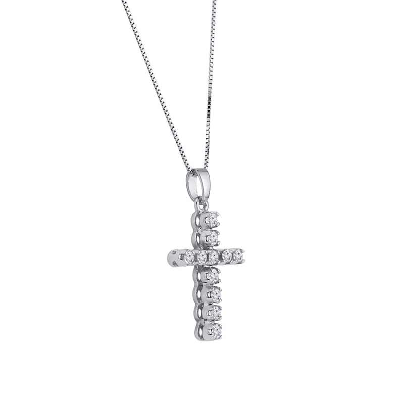 Auriya 14k Gold Round Diamond Cross Necklace 3/8cttw (H-I, I2-I3)