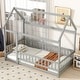 preview thumbnail 98 of 127, Wood Toddler House Bed with Roof Frame and Safety Guardrails Montessori Floor Bed without Slats No Door Houseshaped Platform Bed Grey - Twin