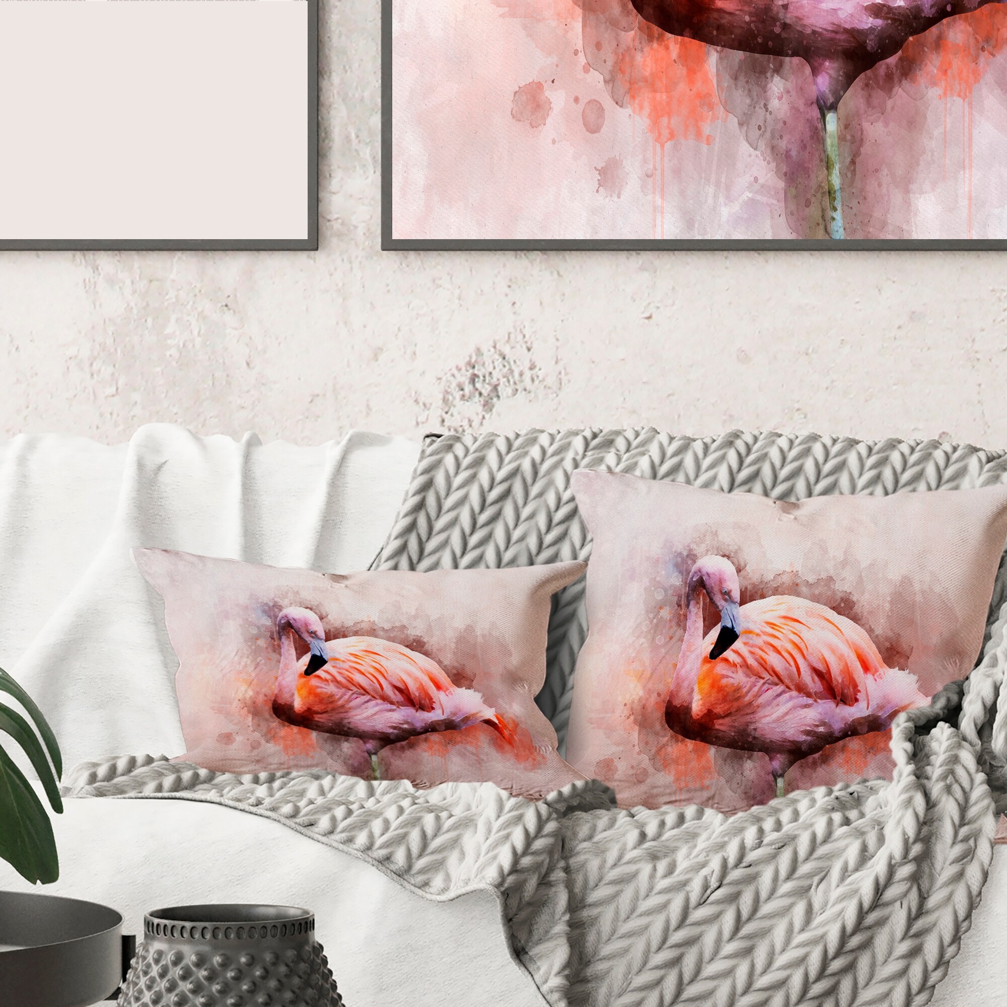 Designart Portrait of Pink Flamingo III Farmhouse Printed Throw Pillow
