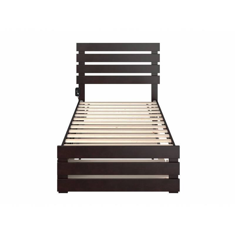 Twin Bed with Trundle - Espresso Finish, Modern Farmhouse Style, Solid Wood Frame, Easy Assembly