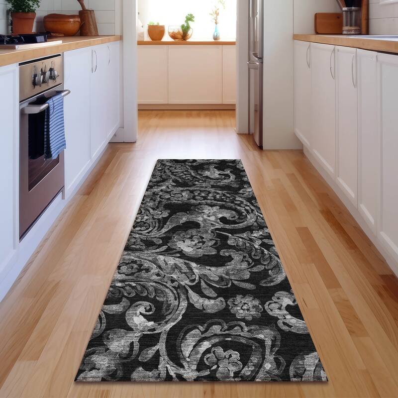 Premium Washable Super Soft Modern Paisley Mayfield Rug - Black - 2' 3" x 7' 6" - Runner